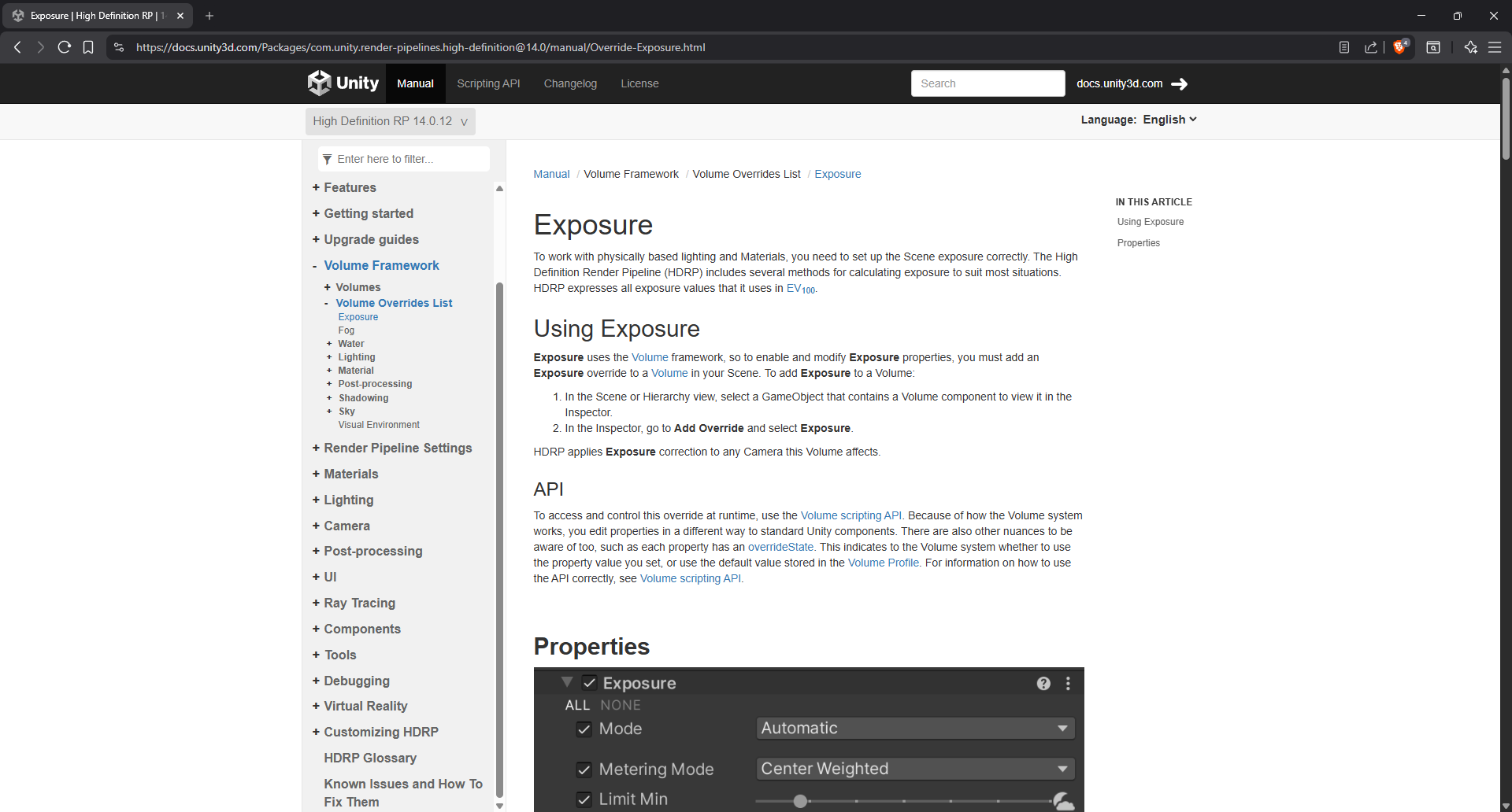 Unity&rsquo;s doc page on exposure