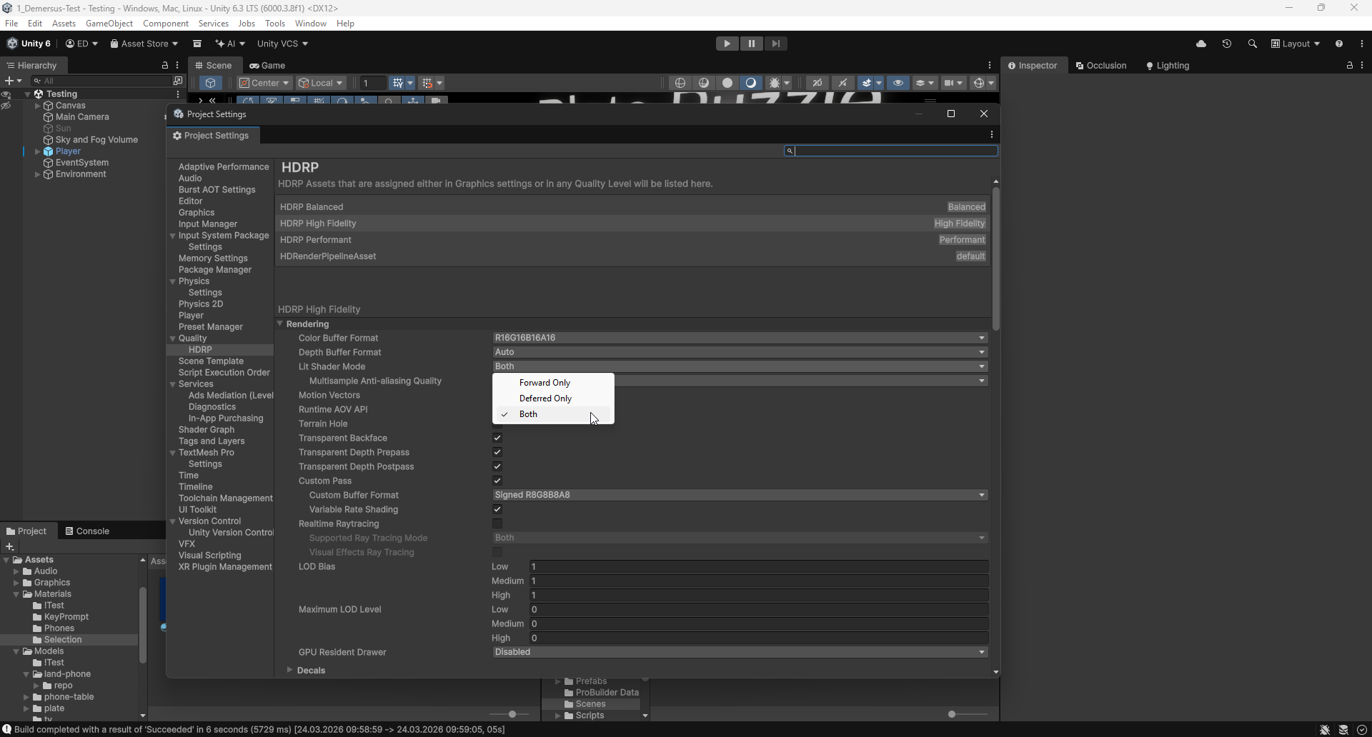 HDRP asset rendering mode
