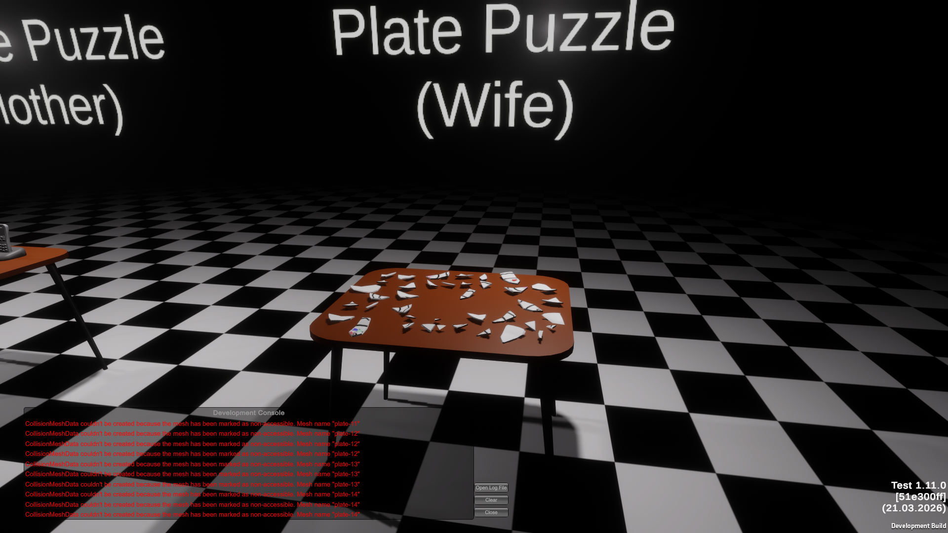 Plate Puzzle dev build mesh errors