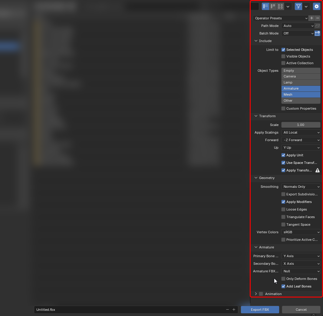 Blender Unity export preset