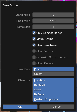 Blender mocap bake settings
