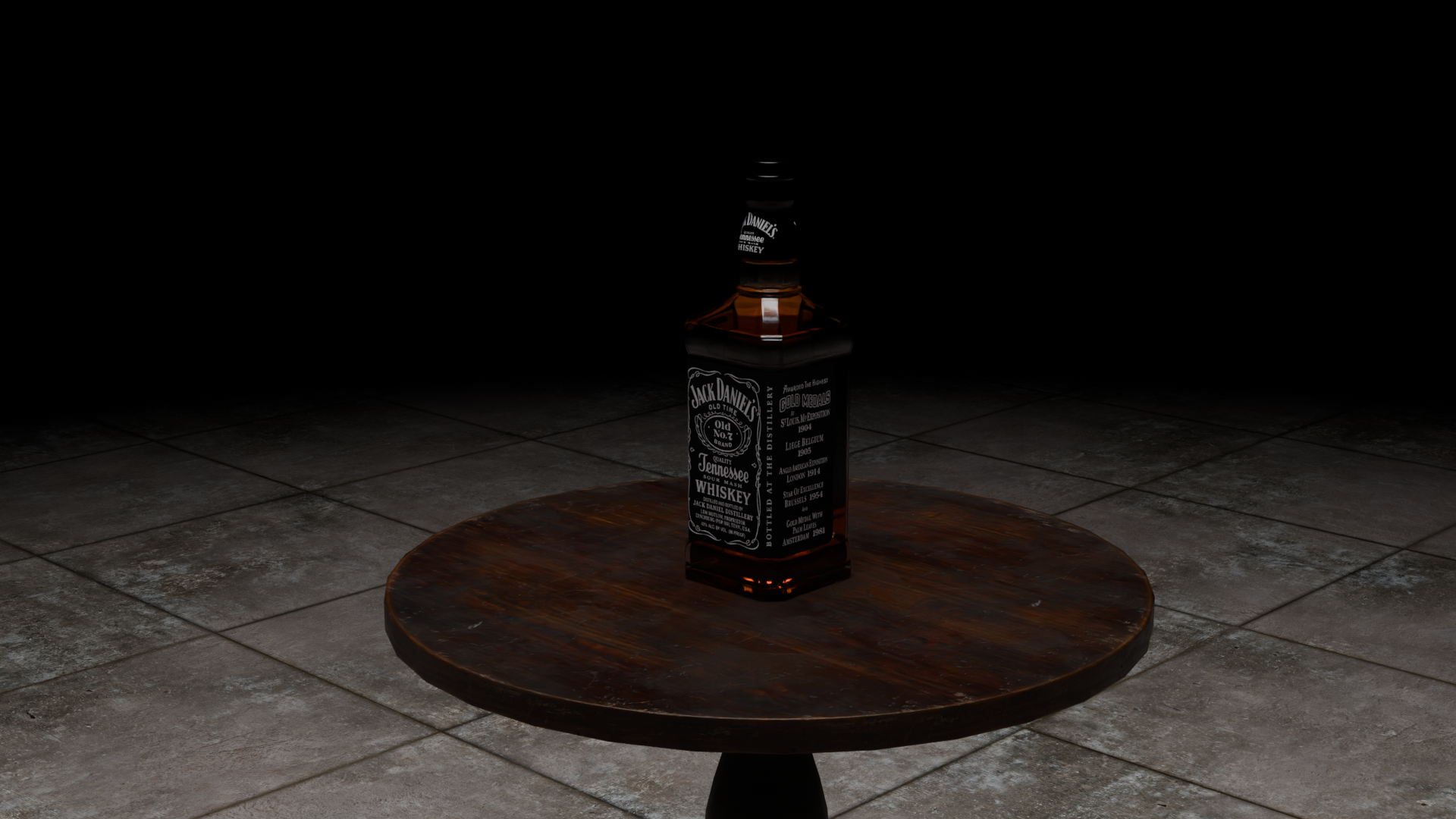 Dark alcohol on table Blender scene render